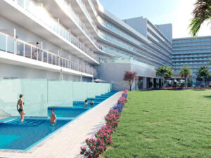 Private MBJ airport transfer to Riu Palace Aquarelle Falmouth featuring swim-up pools.