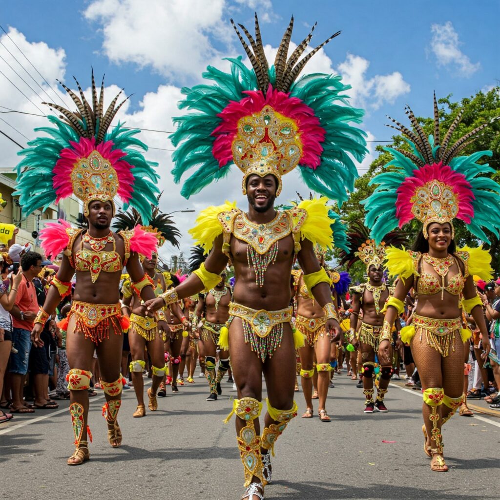 Colorful costumes and dancing at Jamaica Carnival 2025 parade.