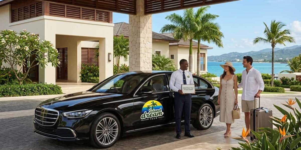 Island Dream Tour luxury Mercedes sedan transfer to Secrets Wild Orchid Montego Bay resort.