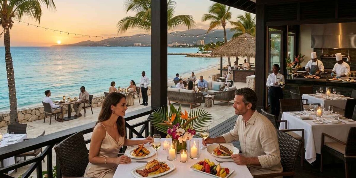 Secrets Wild Orchid Montego Bay dining experience with oceanfront restaurants and gourmet Caribbean cuisine.