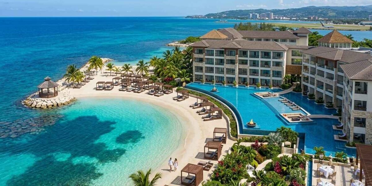 Secrets Wild Orchid Montego Bay on a private peninsula with Caribbean Sea views and luxury resort surroundings.