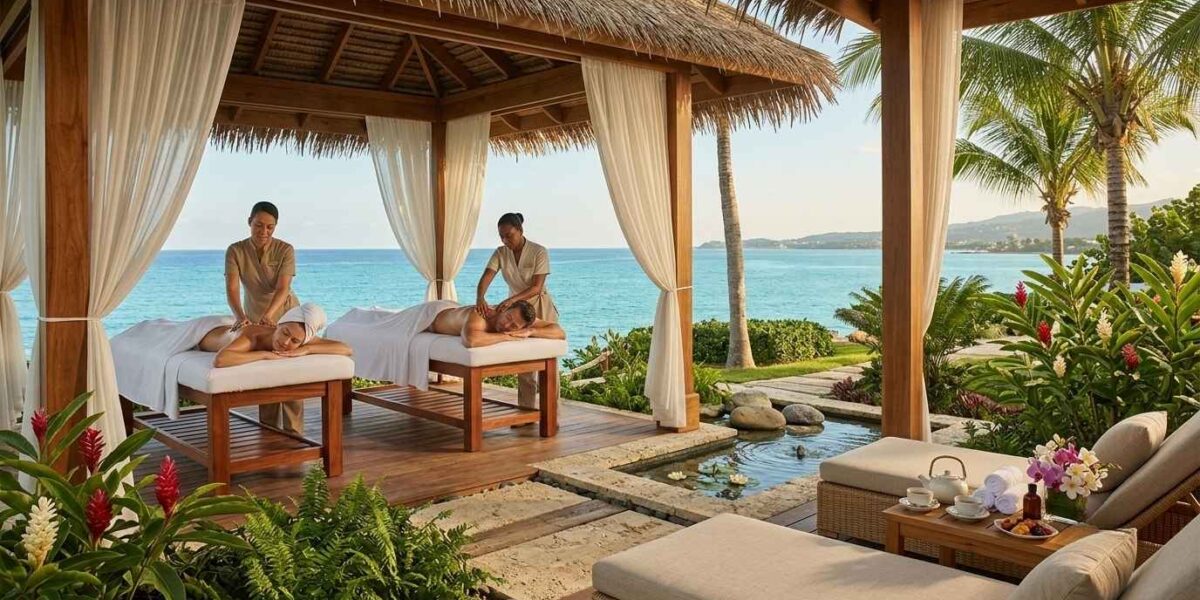 Secrets Wild Orchid Montego Bay spa and wellness area with oceanfront massage and tropical relaxation setting.