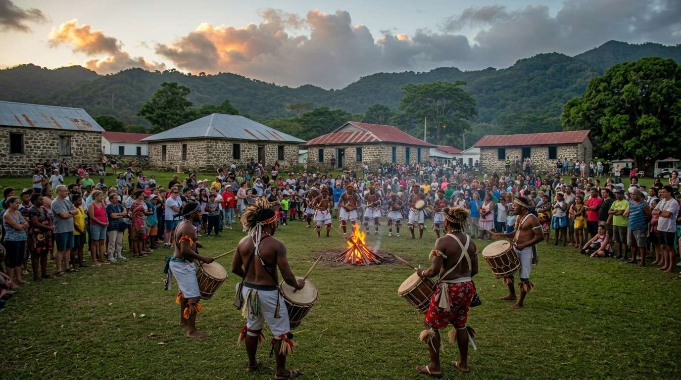 Maroon drummers and dancers at Accompong Town during one of the oldest cultural events in Jamaica.