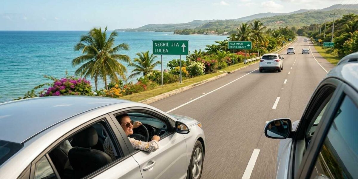 Is Negril Jamaica Safe: Scenic coastal road from Montego Bay to Negril with safe driving conditions and ocean views.