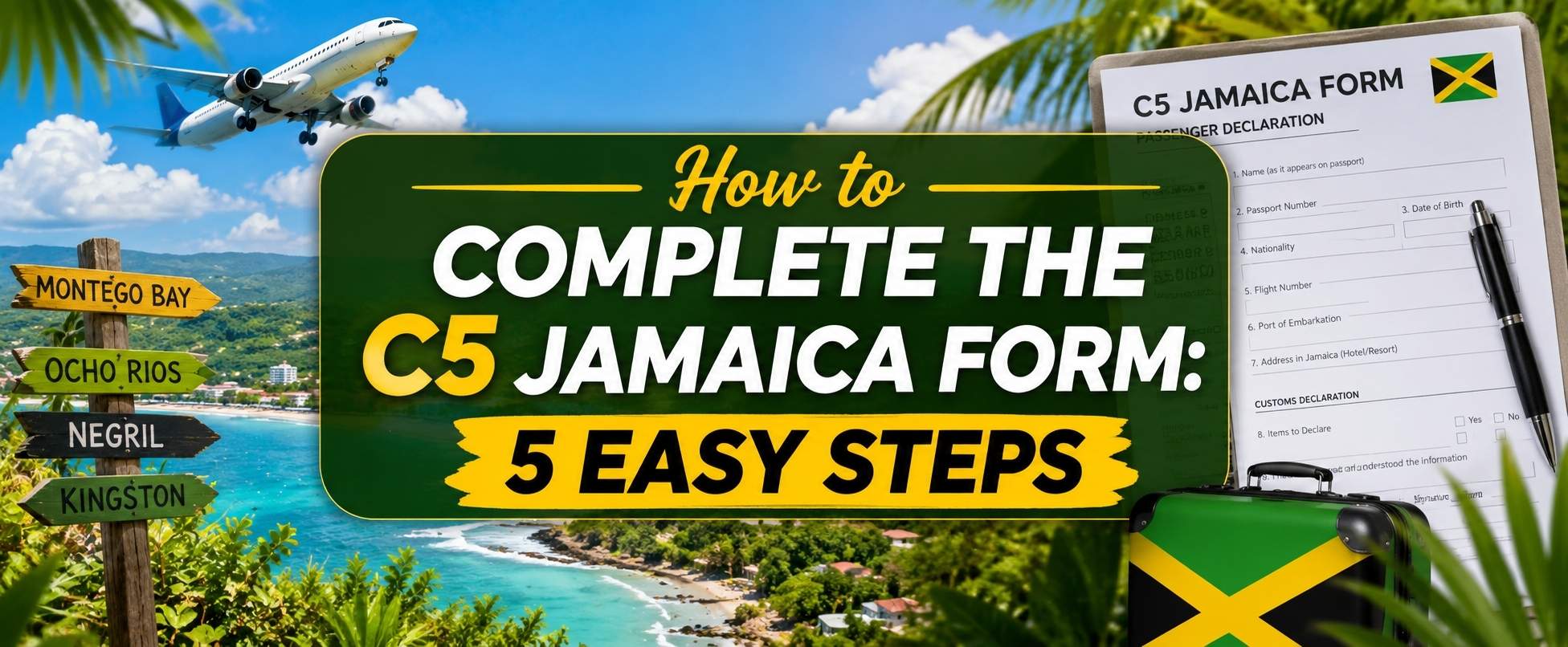 How to Complete the C5 Jamaica Immigration Form: 5 Easy Steps Guide image explaining how to complete the C5 Jamaica form in 5 simple steps for travelers arriving in Jamaica.