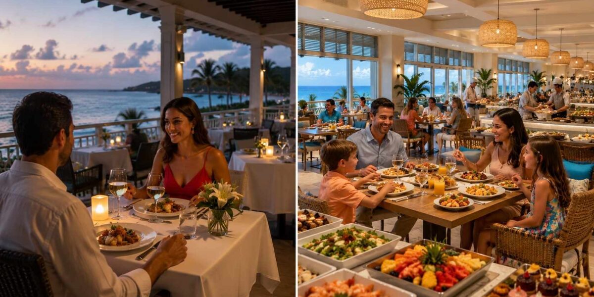 Hyatt Zilara vs Hyatt Ziva Rose Hall dining comparison featuring luxury restaurants and Caribbean cuisine in Jamaica.