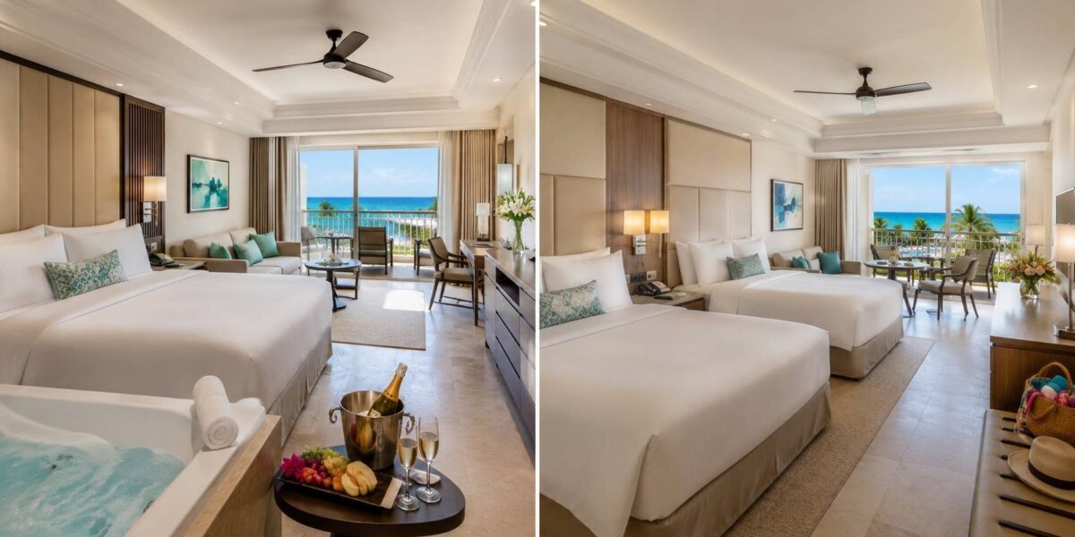 Hyatt Zilara vs Hyatt Ziva Rose Hall rooms and suites comparison with luxury ocean-view accommodations in Jamaica.